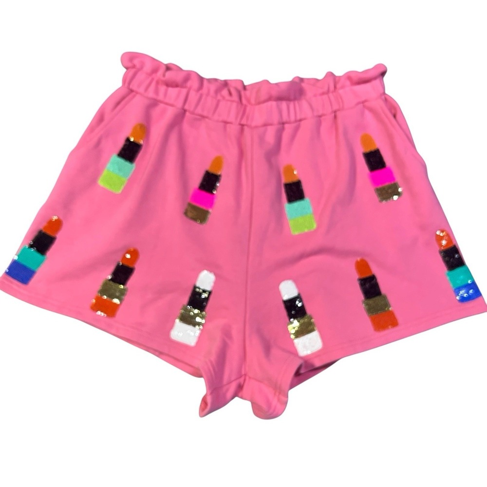 Queen of Sparkles Pink Sequin Lipstick Shorts Large